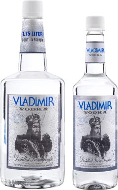 Vladimir 100 Vodka · 100 proof, family photo, previous label