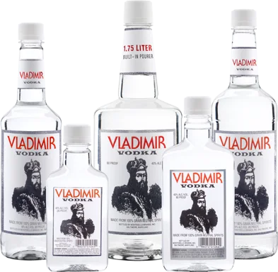 Vladimir 80 Vodka · 80 proof, family photo, previous label